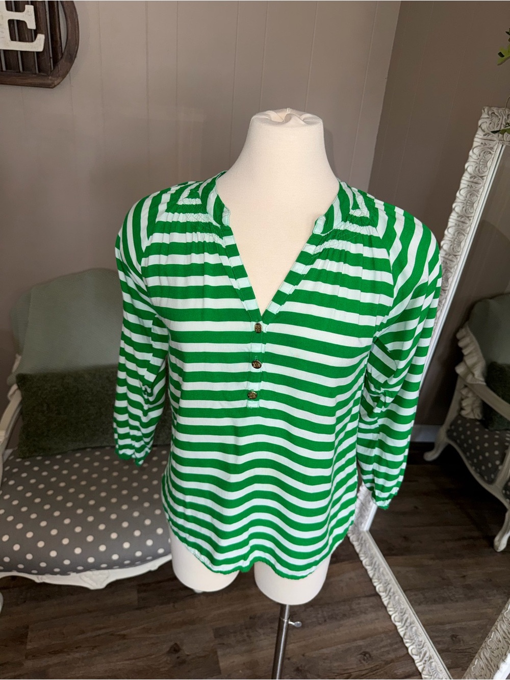 Escapada Green Stripe Tunic Top – Size Sm - Picture 14 of 14